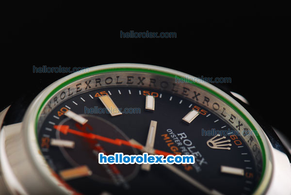 Rolex Milgauss Oyster Perpetual Full Steel with Black Dial and Orange Second Hand-Green Glass - Click Image to Close